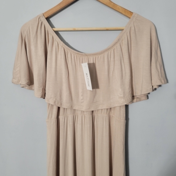My Bump Beige Off The Shoulder Ruffle Maxi Dress NWT - Picture 3 of 11